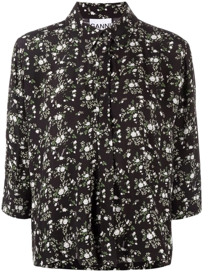 Shop Ganni Floral-print Blouse In Black