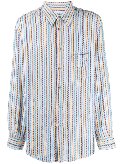 Pre-owned Missoni 1990s Striped Chevron-print Shirt In Blue