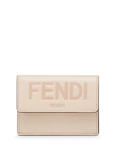 Shop Fendi Debossed-logo Tri-fold Wallet In Neutrals
