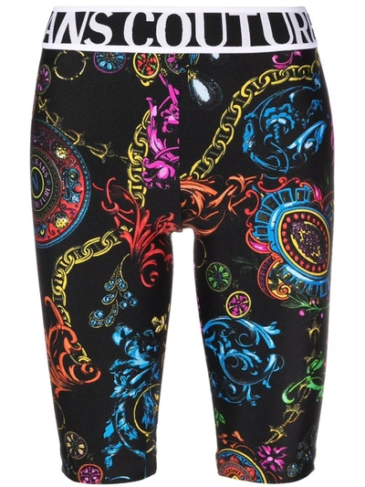 Versace Jeans Couture Baroque Print Jersey Biker Shorts In Black