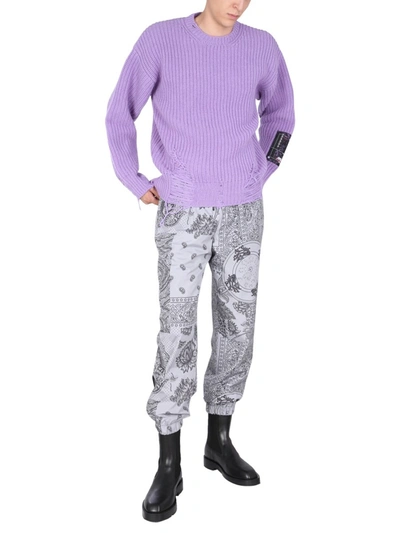 Shop Msgm Destroyed Sweater In Lilac
