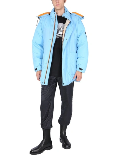 Msgm Hooded Reversible Down Jacket In Baby Blue