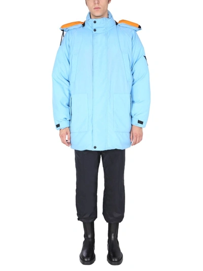 Shop Msgm Hooded Reversible Down Jacket In Baby Blue