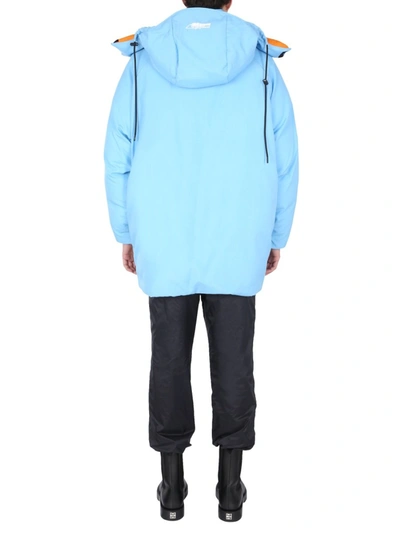 Shop Msgm Hooded Reversible Down Jacket In Baby Blue
