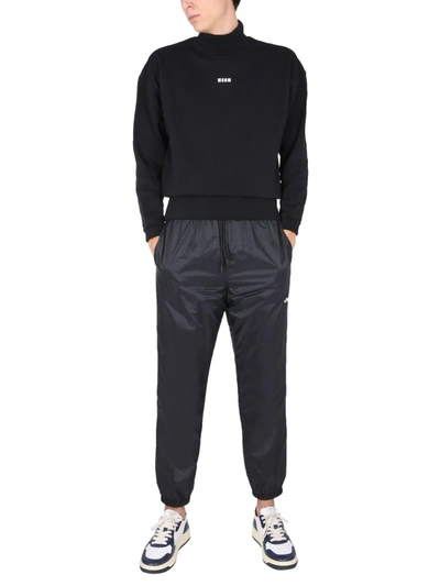 Msgm Casual Black Jogging Pants With Elastic Waistband And Side Logo In Black