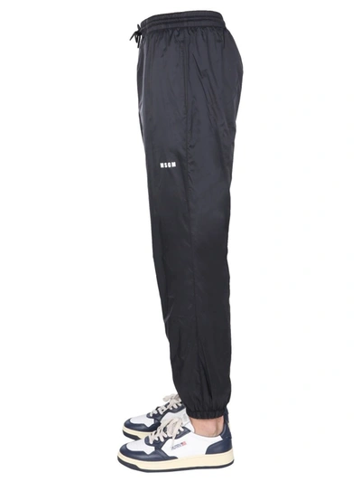 Msgm Casual Black Jogging Pants With Elastic Waistband And Side Logo In Black