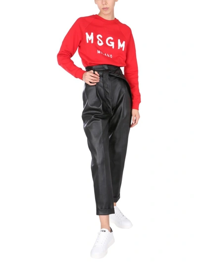 Shop Msgm Sweatshirt With Brushed Logo Print In Red