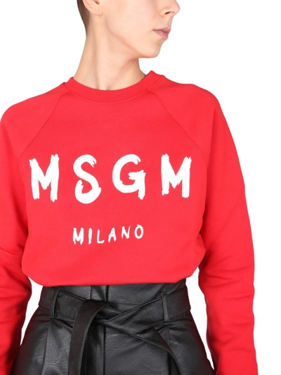 Shop Msgm Sweatshirt With Brushed Logo Print In Red