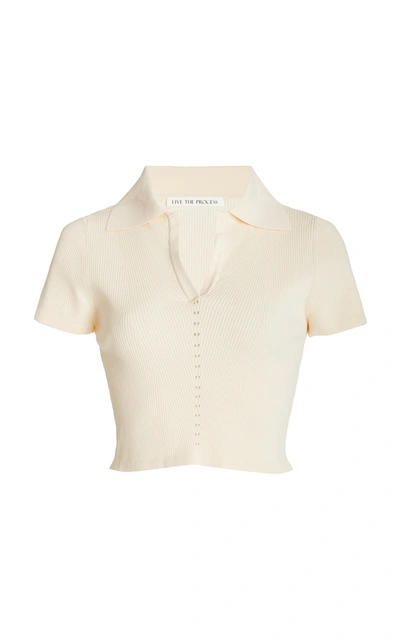 Shop Live The Process Women's Atlas Ribbed-knit Cropped Polo Shirt In Neutral