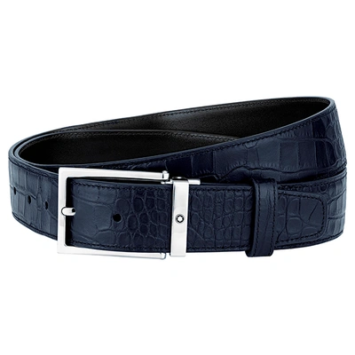 Shop Montblanc Square Shiny Palladium-coated Pin Buckle Belt In Blue