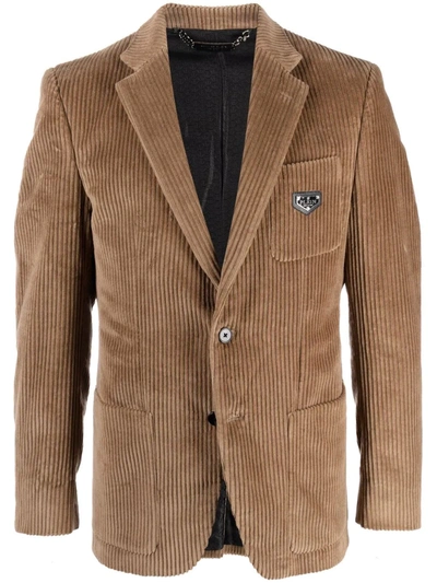 Philipp Plein Single-breasted Corduroy Blazer In Neutrals
