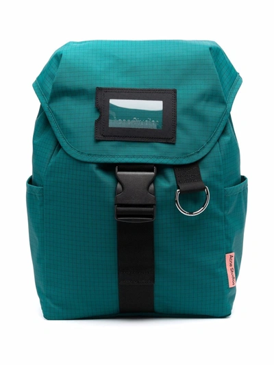 Shop Acne Studios Grid-pattern Buckled Backpack In Blue