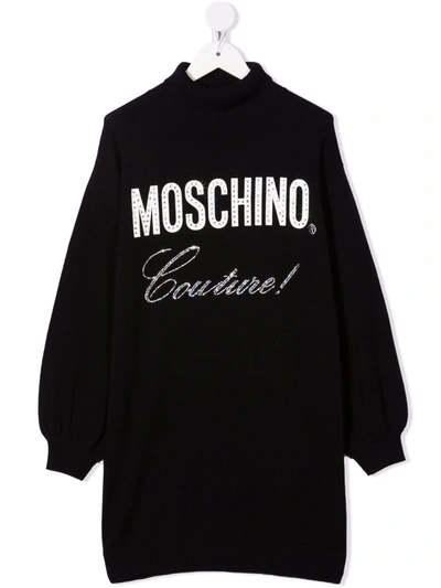 Shop Moschino Logo-print Rhinestone Dress In Black