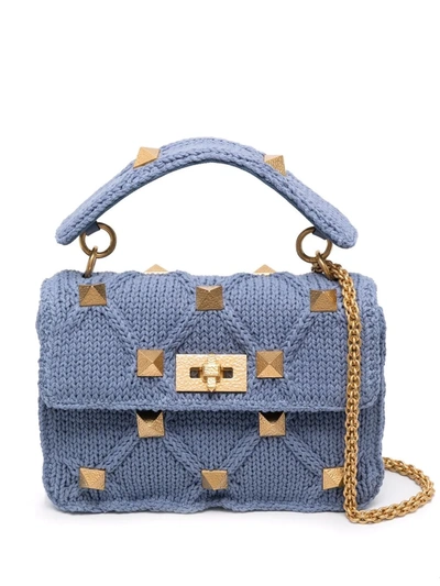 Valentino Knitted Roman Stud Tote Bag In Blue