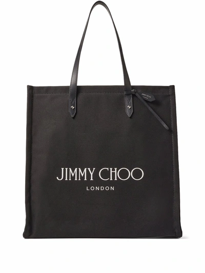 Shop Jimmy Choo Logo Canvas Tote Bag In Black