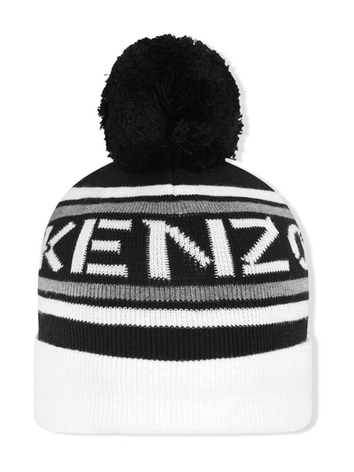 Shop Kenzo Pom-pom Logo Beanie In Black