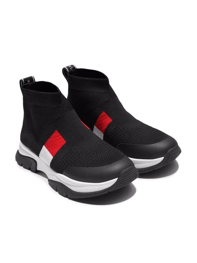 Shop Tommy Hilfiger Junior Sock-style Stripe-trim Sneakers In Black