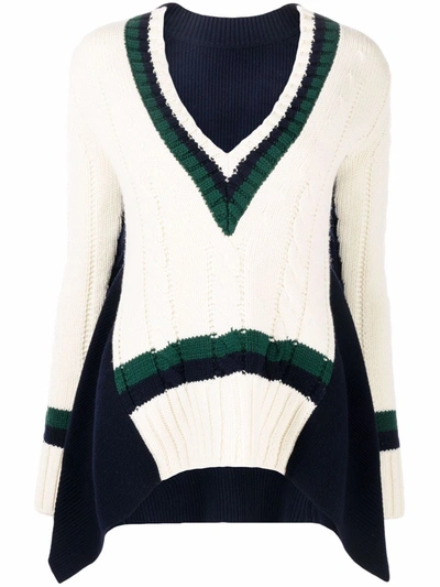 Shop Sacai Cable-knit Panelled Jumper In White