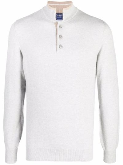 Shop Fedeli Stand-up Collar Polo Shirt In Grey
