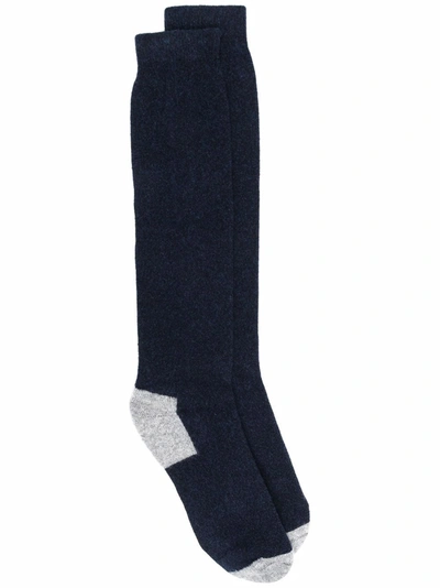 Shop Fedeli Contrasting-panel Socks In Blue