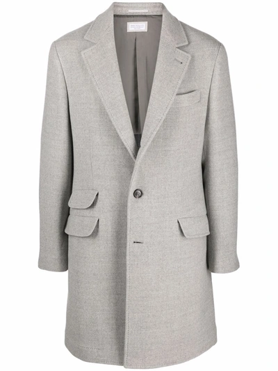 Shop Brunello Cucinelli Single-breasted Tailored Coat In Grey