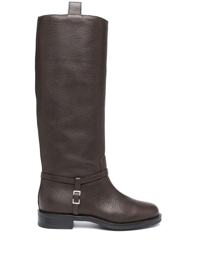 Shop Sergio Rossi Knee-length Grained Leather Boots In Brown