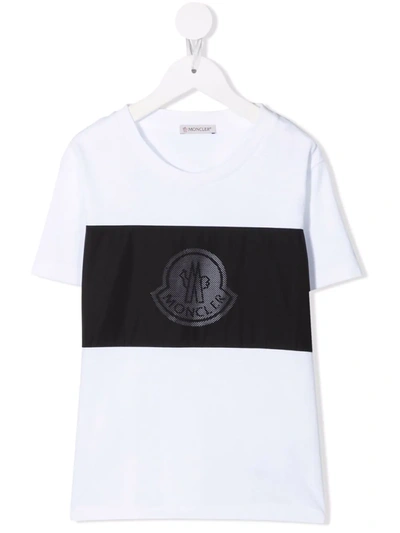 Shop Moncler Perforated-logo Panelled T-shirt In White