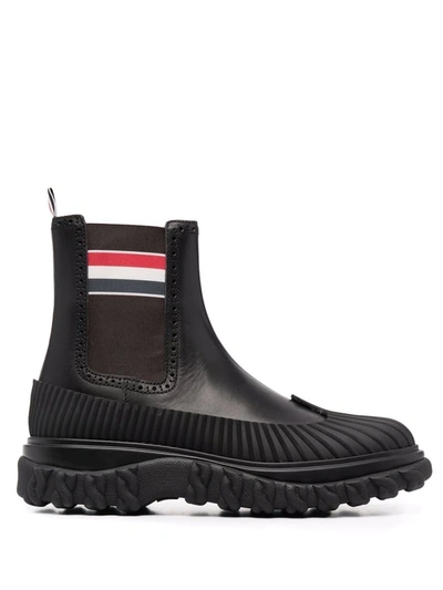 Shop Thom Browne Rwb Stripe Ankle Boots In 001 Black