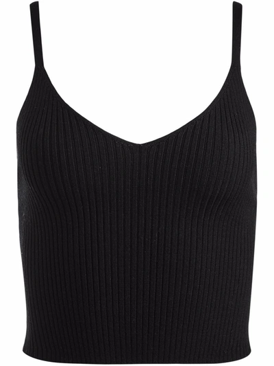Shop Alice And Olivia Kenna Ribbed Cropped Top In Schwarz