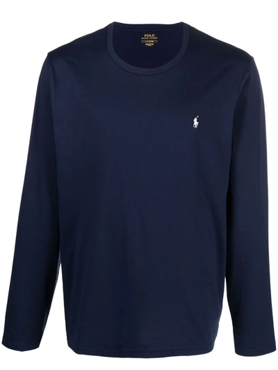 Polo Ralph Lauren Navy Blue Loopback Cotton Crewneck Sweatshirt In Blau
