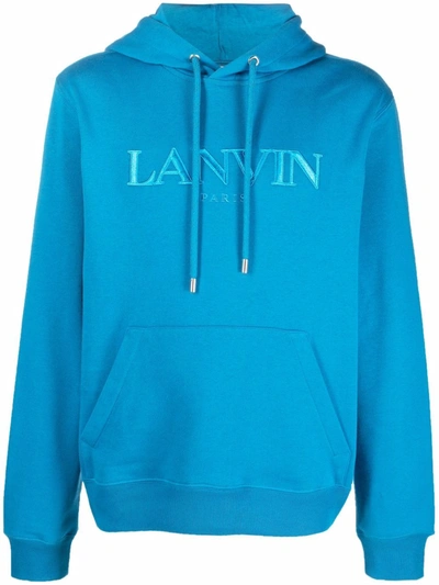 Shop Lanvin Logo-embroidered Hoodie In Blau