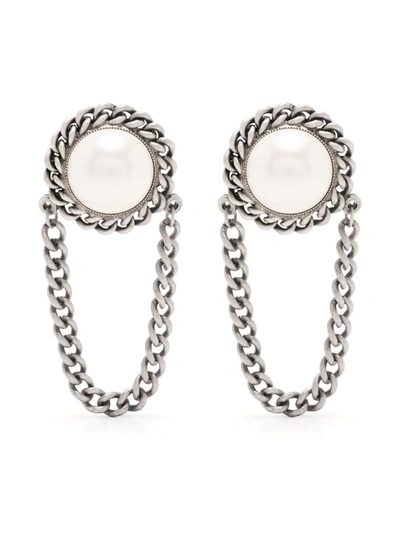 Shop Alessandra Rich Pearl Chain Earrings In Silber
