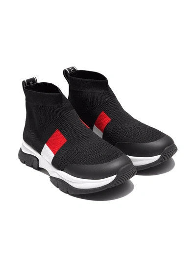 Shop Tommy Hilfiger Junior Teen Sock-style Stripe-trim Sneakers In Black