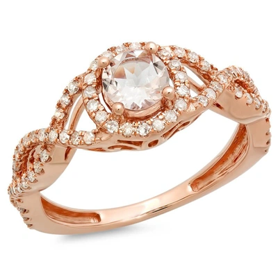 Shop Dazzling Rock Dazzlingrock Collection 10k 5 Mm Round Morganite & Diamond Ladies Split Shank Halo Engagement Ring In Gold Tone,pink,rose Gold Tone,white