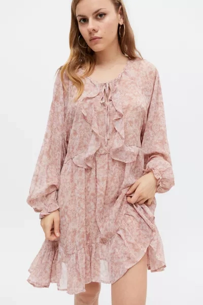 Shop Dress Forum Rikki Ruffle Long Sleeve Mini Dress In Pink