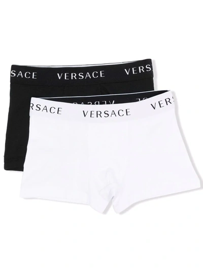Shop Versace Logo-waistband Boxers Set Of 2 In White