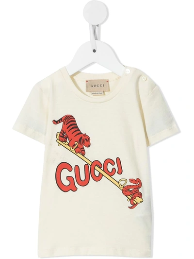 Shop Gucci Tiger-motif Cotton T-shirt In White