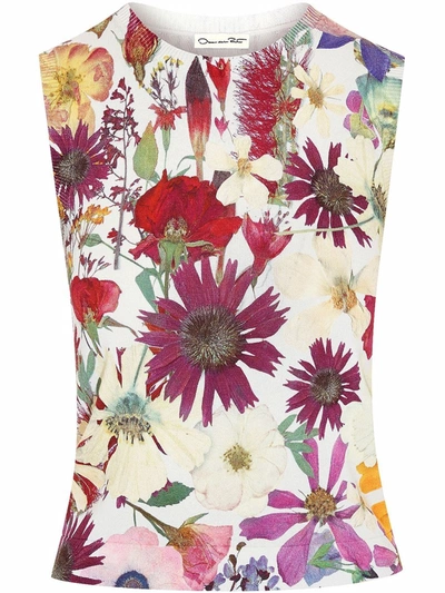 Shop Oscar De La Renta Pressed Flower Print Knitted Tank Top In Neutrals