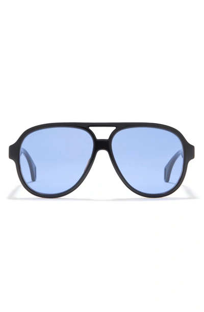 Shop Gucci 58mm Aviator Sunglasses In Black Black Blue/blu