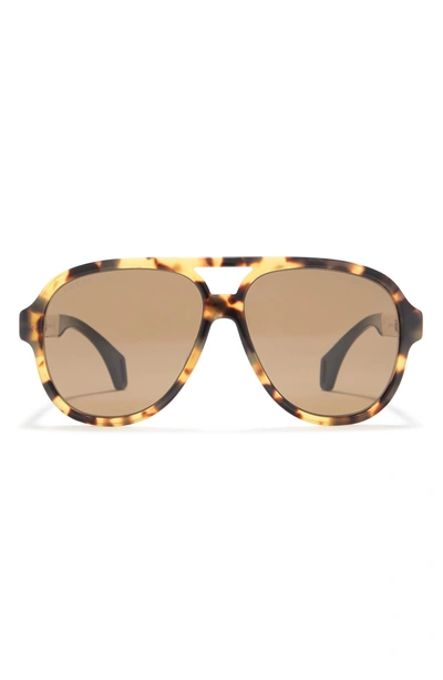 Shop Gucci 58mm Aviator Sunglasses In Havana Ivory Brown/brw