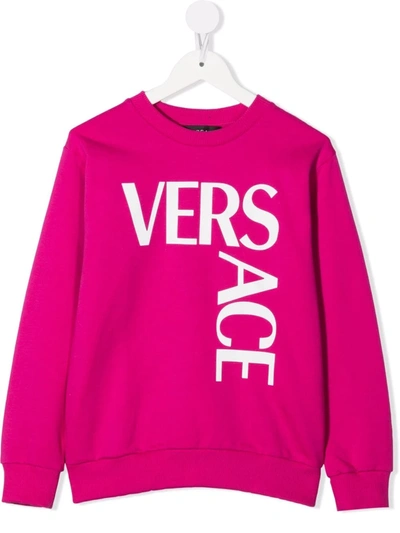 Shop Versace Logo-print Cotton Jumper In Pink