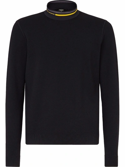 Shop Fendi Intarsia-logo High-neck Jumper In Black