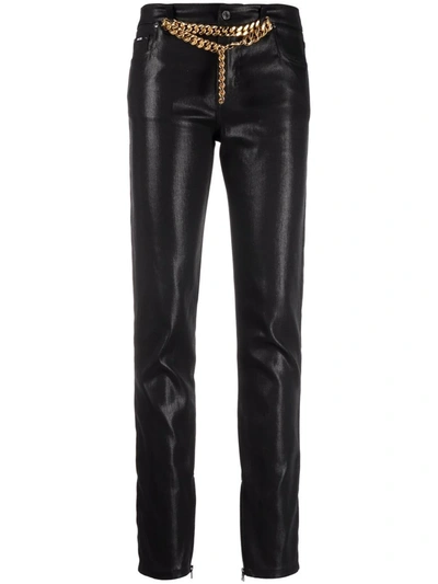 Shop Tom Ford Chain-detail Leather Trousers In Black