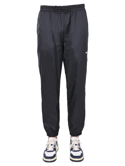 Msgm Casual Black Jogging Pants With Elastic Waistband And Side Logo In Nero