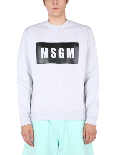 Shop Msgm Sweatshirt With Logo Box In Grigio