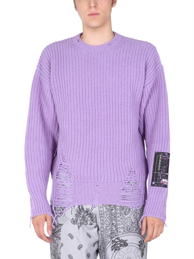 Shop Msgm Destroyed Sweater In Lilla