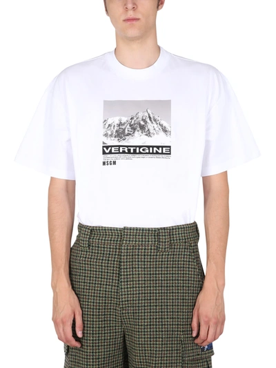 Shop Msgm T-shirt With Vertigo Print In Bianco