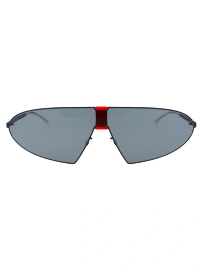 Shop Mykita Karma Sunglasses In 422 Mh39 Navy/reddarkblue Solid Shield