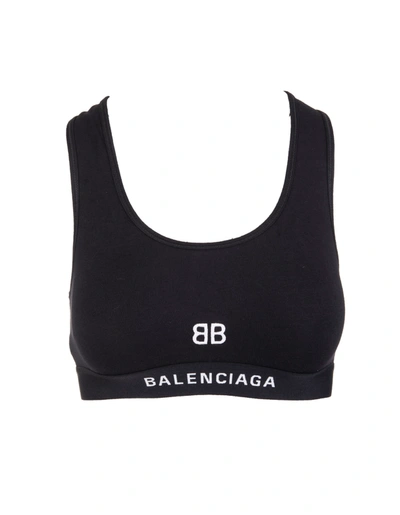 Shop Balenciaga Black Sports Bra With White Bb Logo