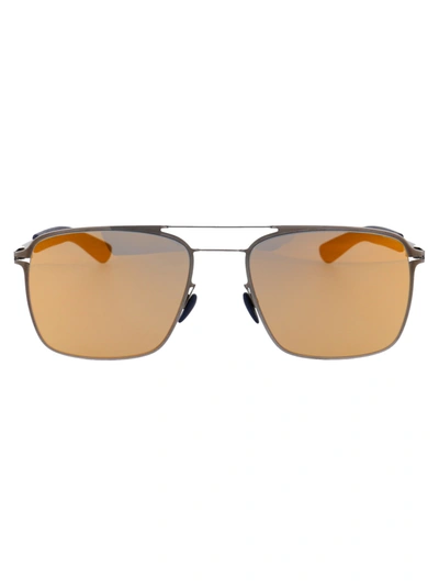 Shop Mykita Flax Sunglasses In 246 Mh4 Shinygraphit/navyblupearlygold Flash